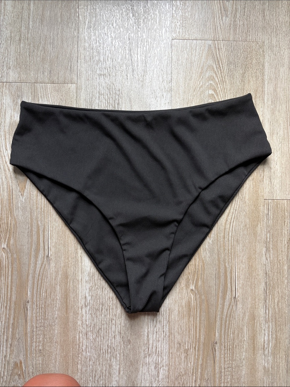 Zaful Ribbed Black High-Waist Bikini Bottom